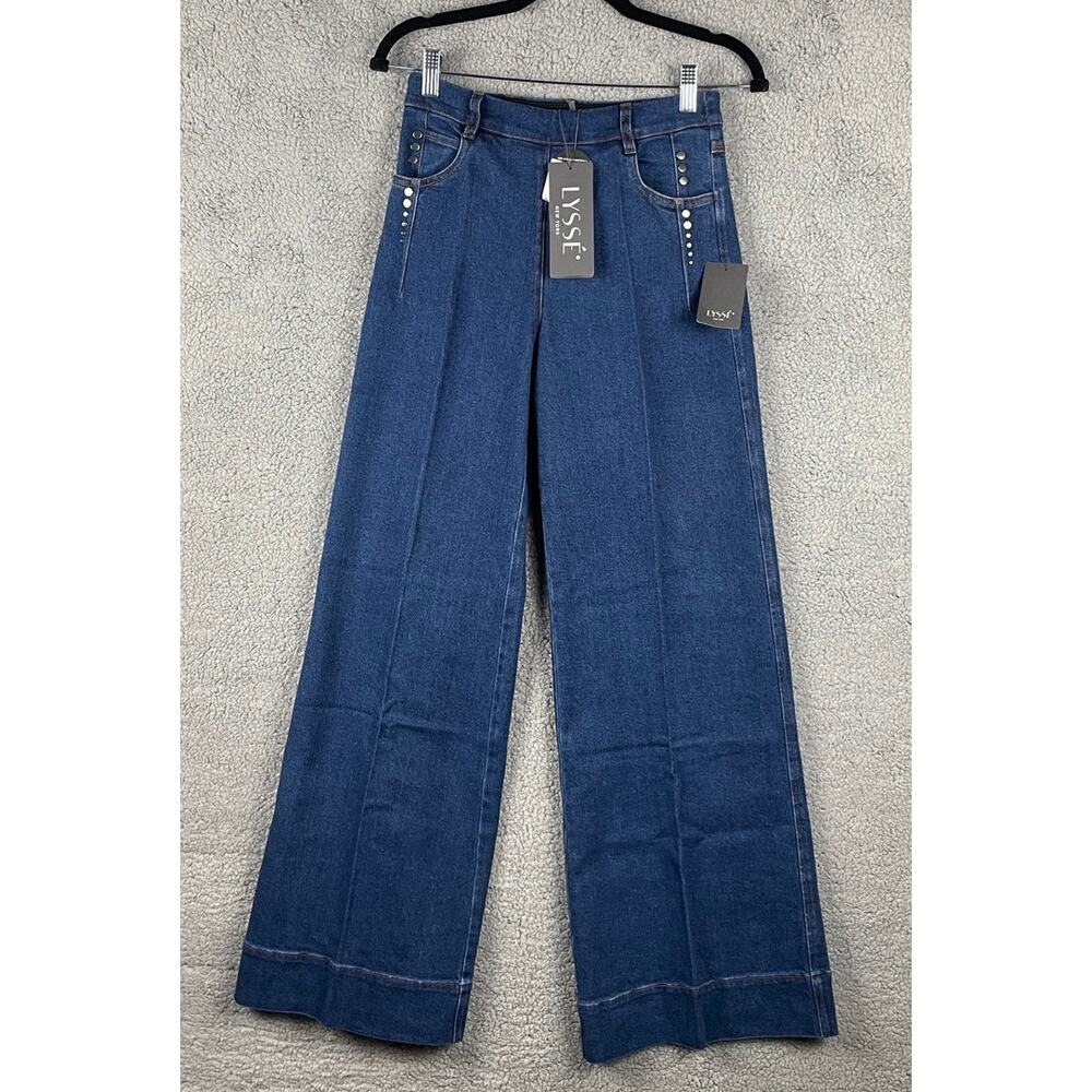 Lyssé Women's US XS Blue Denim Cotton Lyocell Polyester 5 Pockets Wide Leg Jeans